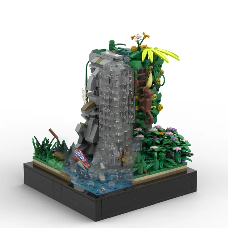 Moc Bausteine Modulare Inseln Angeln Party In Der Nähe Der Wasserfall Technologie Blöcke Weihnachten DIY Spielzeug Bau Geschenke