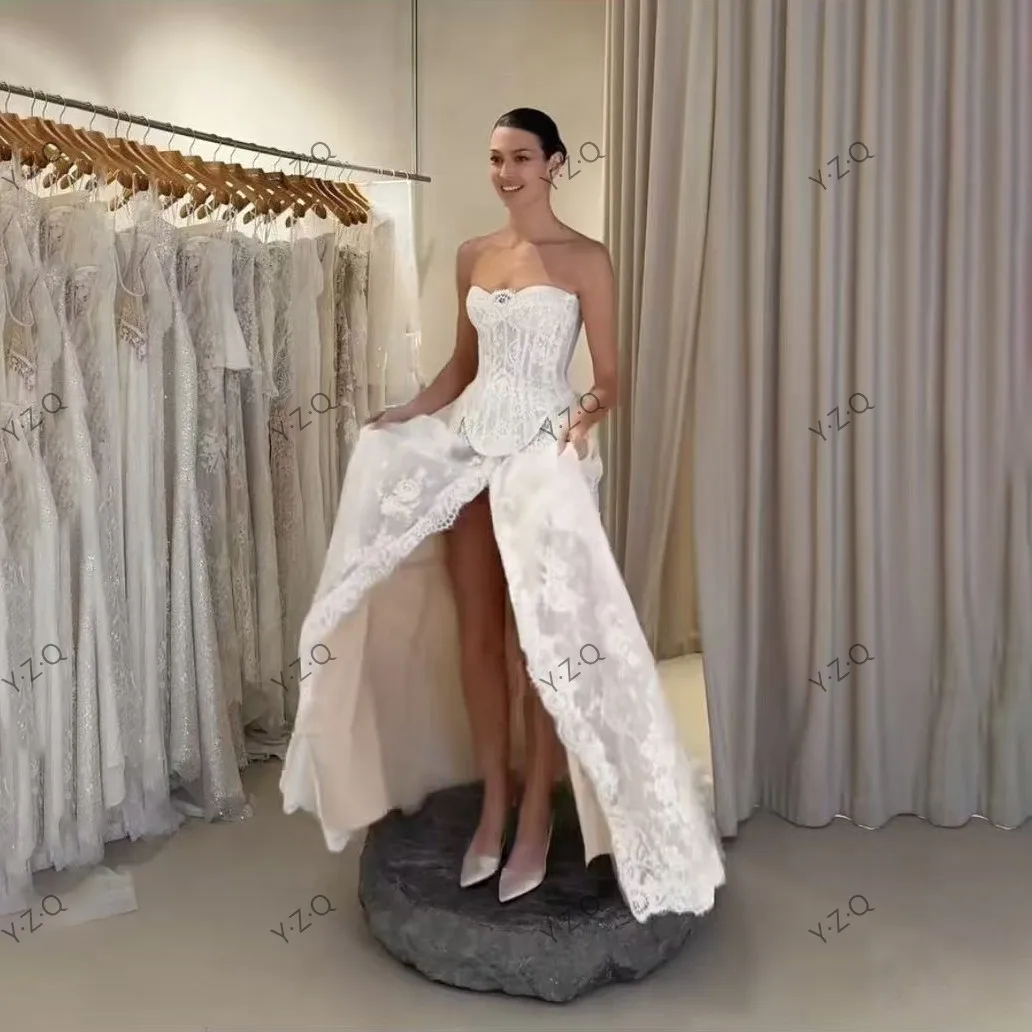 High Couture Bride Dress Sweetheart Neck Dubai Luxury Wedding Gowns Lace Applique Custom Made Side Split Dresses Peplum