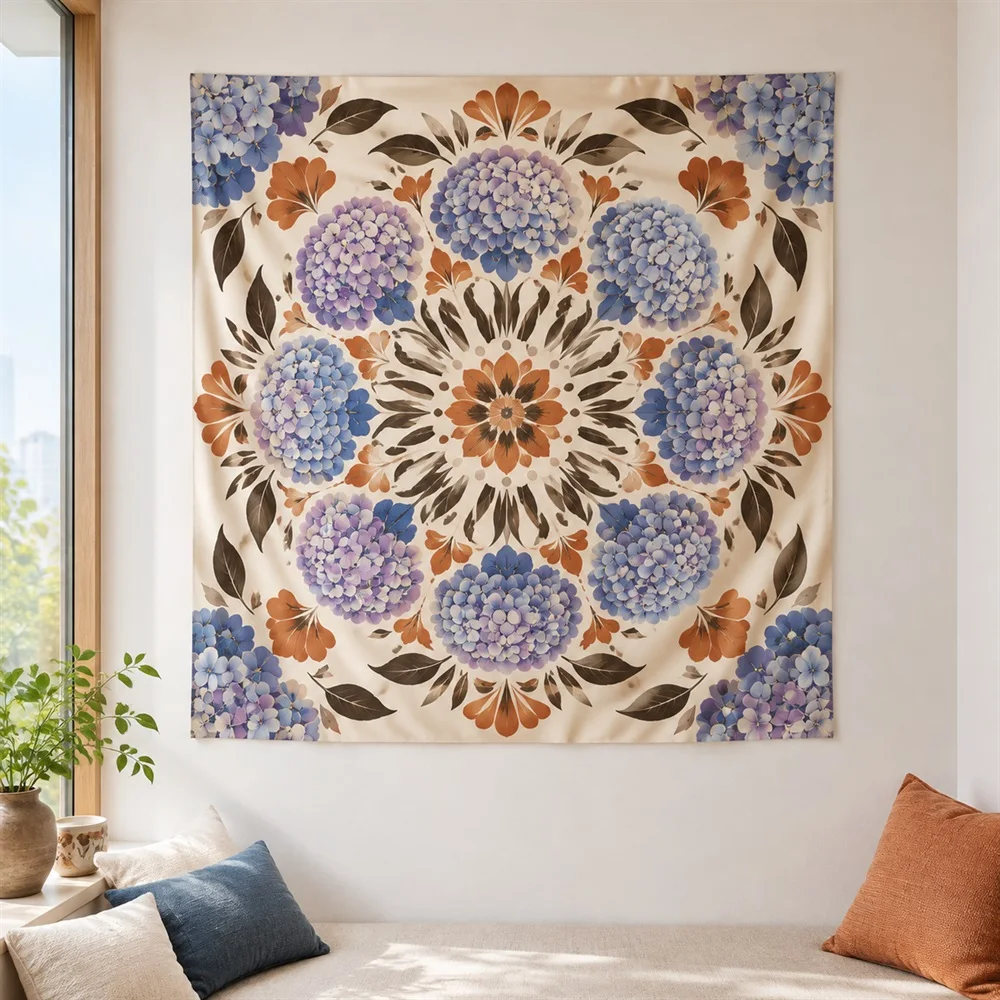 VIKAMA Hydrangea Bloom Tapestry Wall Hanging, HD Print Washable Wall Art, Soft Floral Decor for Living Room Bedroom Nursery