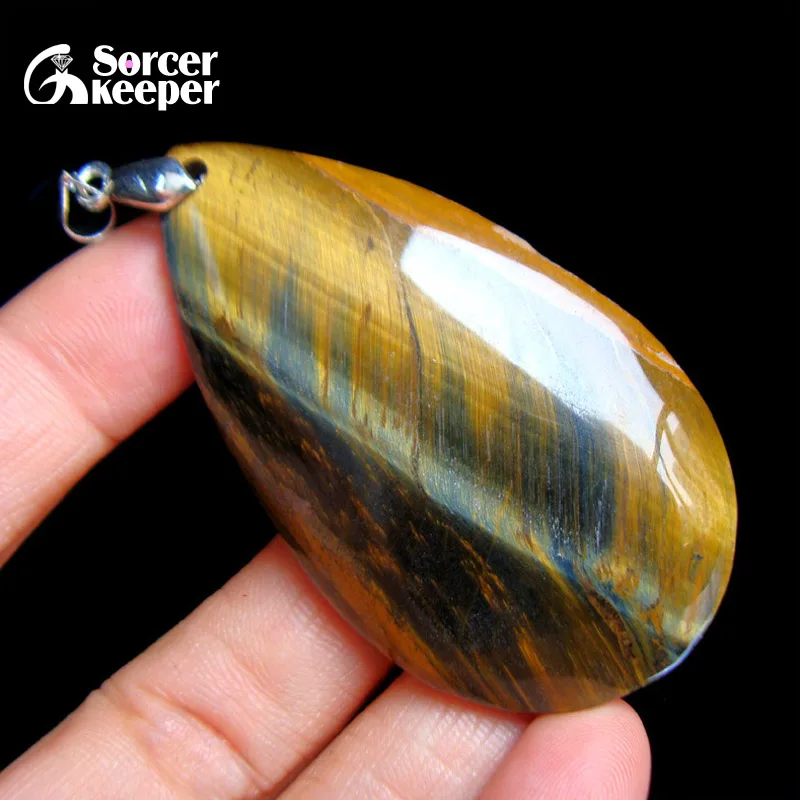 Real Natural Blue Tiger's Eye Gem Pendants Women's Men Ornament Handicraft Making Jewelry DIY Crystal Necklaces for Gift RS080