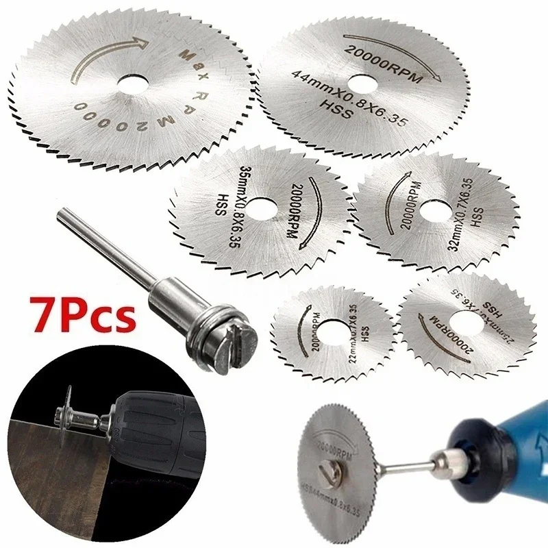 

7pc Metal Circular Saw Disc Wheel Blades Shank High Speed Steel Mini Saw Blades with Mandrels Drill Warehouse Rotary Wood Cutout