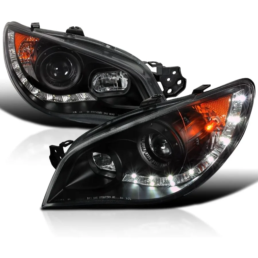 

Black Projector Headlights w/LED Strip Compatible with 2006-2007 Subaru Impreza WRX, Left + Right Pair Headlamps Assembly