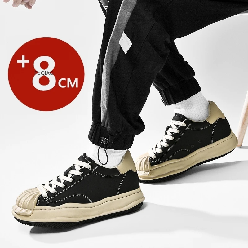 

Men Women 8cm Elevator Genuine Leather Sneakers Comfortable Casual Shoes Fashion Retro Sports with Height Increasing Insoles