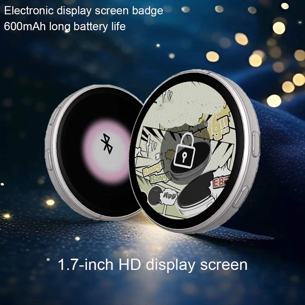 E87 Electronic Display Screen Badge 600mAh 1.7 inch HD Screen Mini Body Cute Series Pins Funny Badge Backpack Clothes Gift Acces