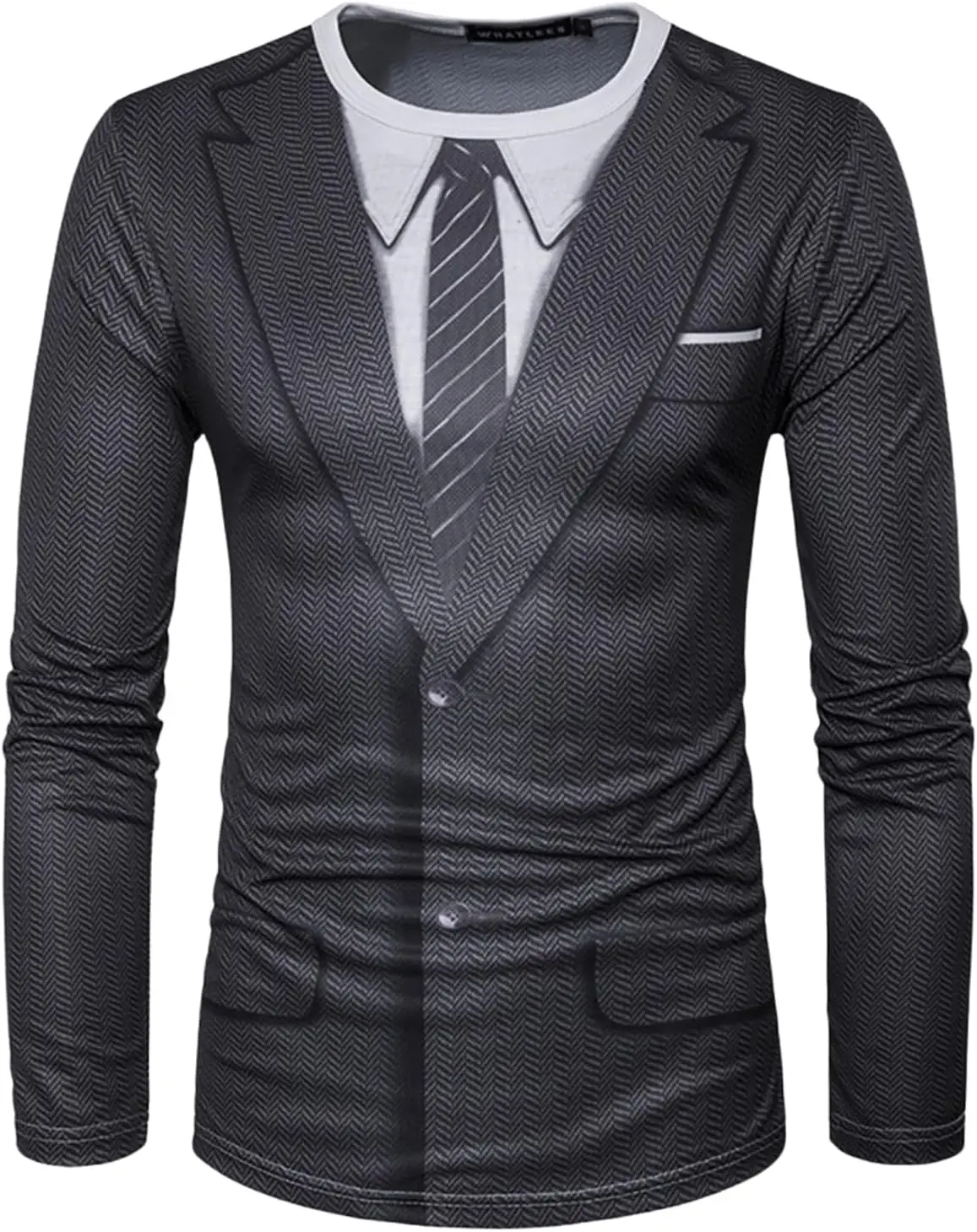 GRATJCIN Men's 3D Printed Realistic Suit, Tailcoat, Long Sleeved T-shirt