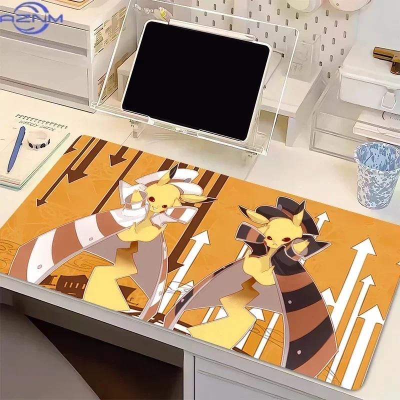 Cute Group Pikachu Pastel Anime Large Mousepad, Rubber Non Slip Desk Mat for Gaming and Office Desktop Decoration