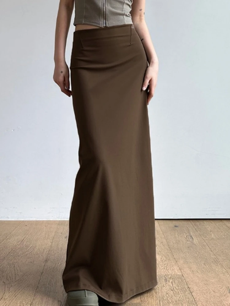 

Сплошная цветная длинная юбка для женщин, летнее платье с разрезом Faldones Para Mujer Bodycon Jupe Femme Y2k, корейская модная одежда, уличная одежда