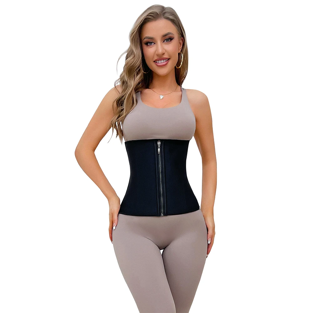 

Black Latex Waist Trainer Corset Steel Bones Zipper and Hooks Punched Belt Cincher Body Shaper Shapewear