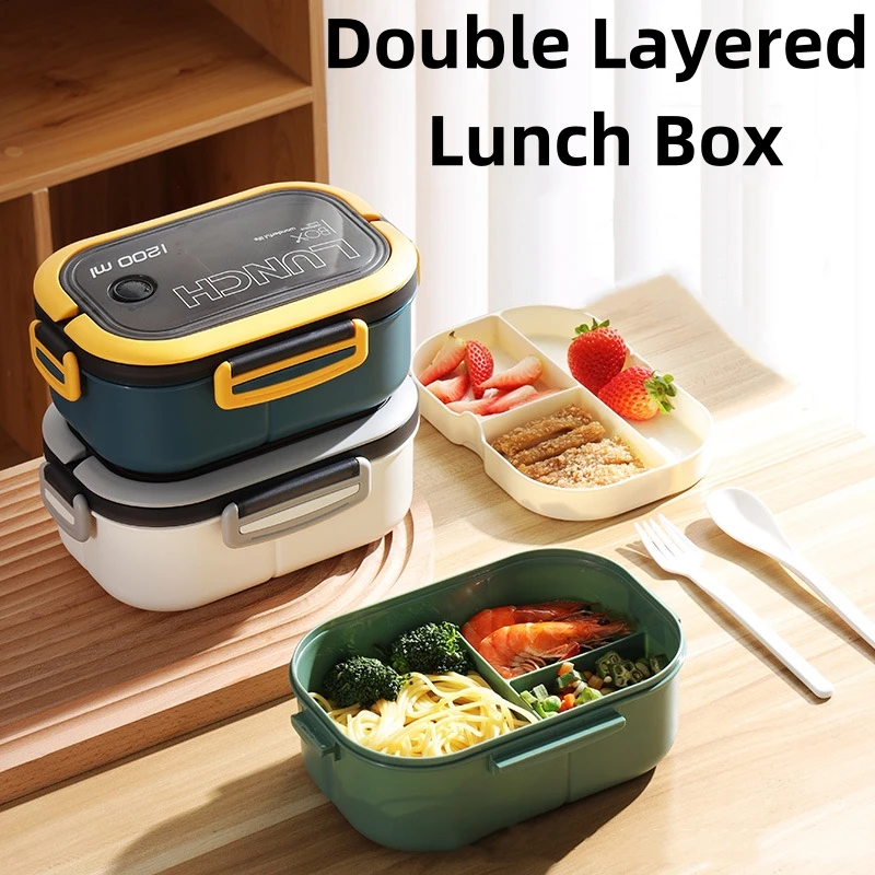 Student Lunch Box Double-layer Portable Japanese Style Compartment with Lids Leak-Proof Microwave Food Storage Bento Boxes