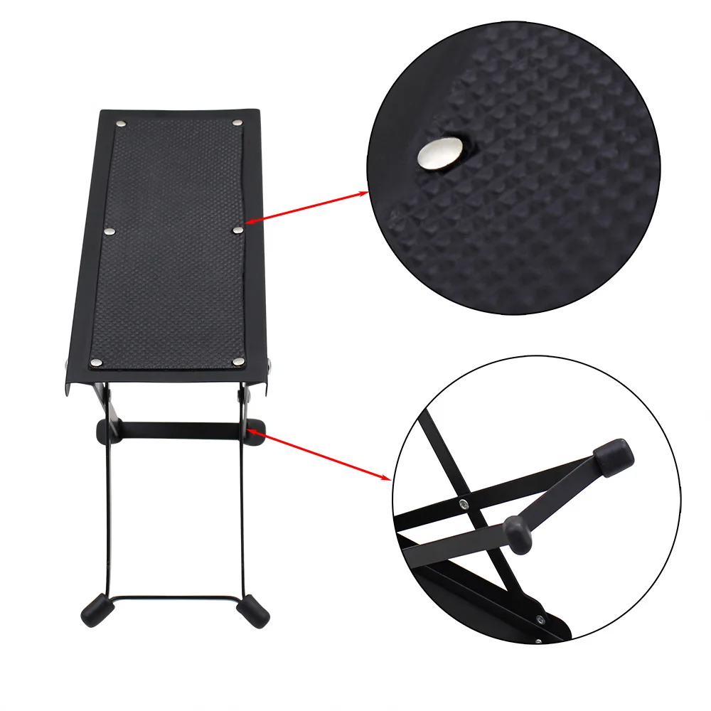 Guitar Foot Stool 4 Position Height Adjustable Foldable Guitar Pedal Foot Rest Step Footstool Black for Guitar Pedal Accessories