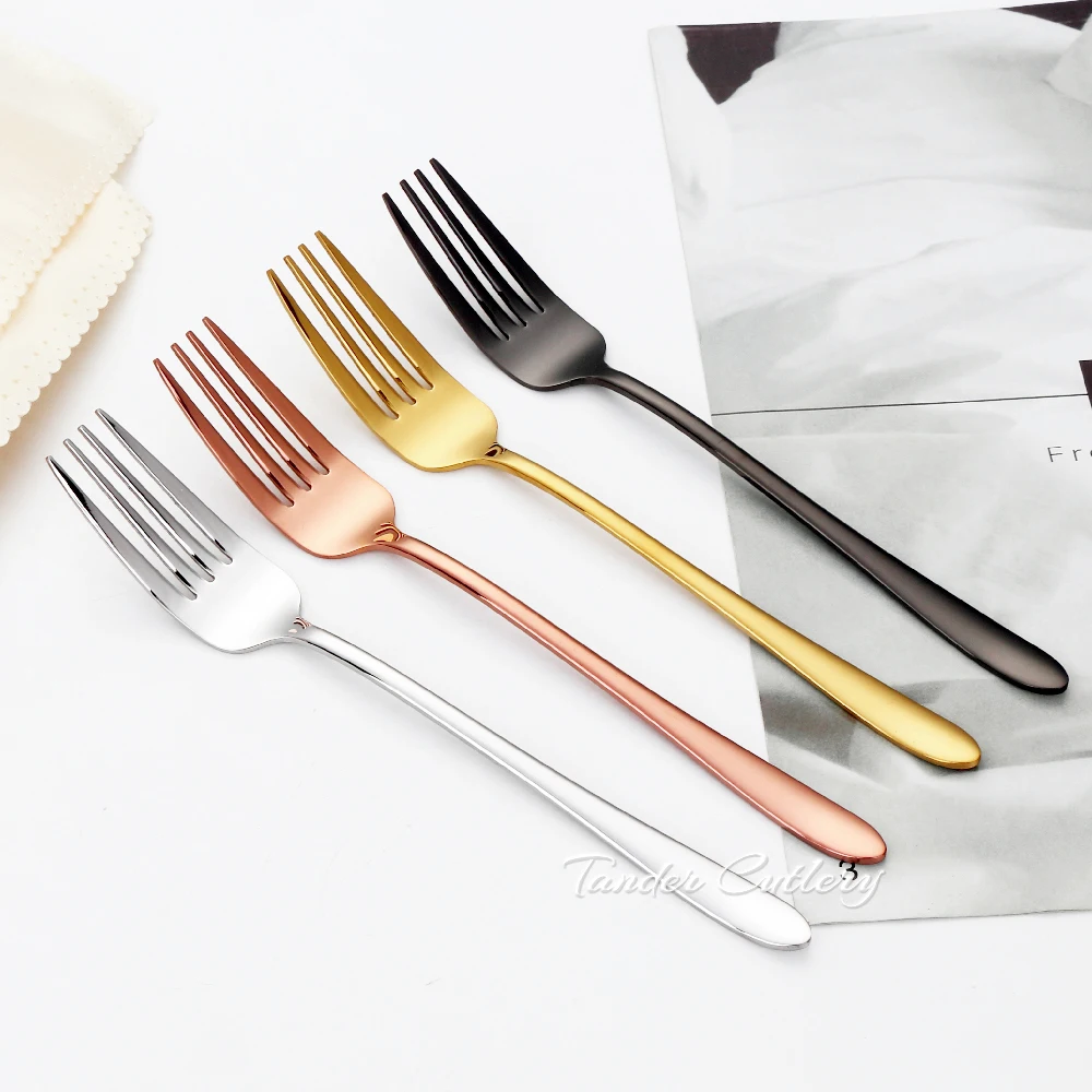 4/6/12Pcs Black Dessert Fork Stainless Steel Coffee Fork Set Ice Cream Cake Fruit Forks Gold Cutlery Party Thin Sliverware