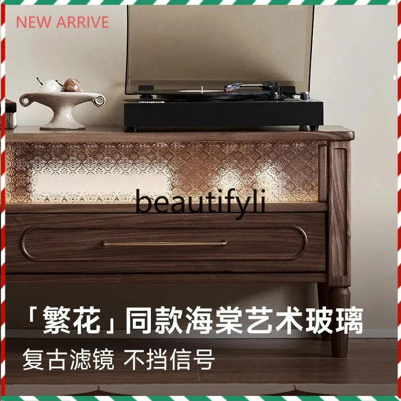 

D2520 TV cabinet side cabinet combination black walnut storage integrated French medieval retro living room