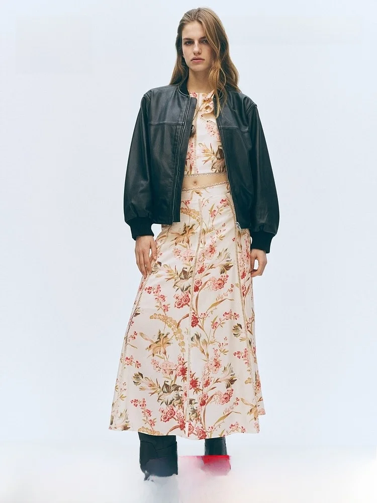 

H&M Summer New Women's Linen Blend Skirt Casual Style A-Line High Waist Standard Fit Spring Collection Ladies' Skirt