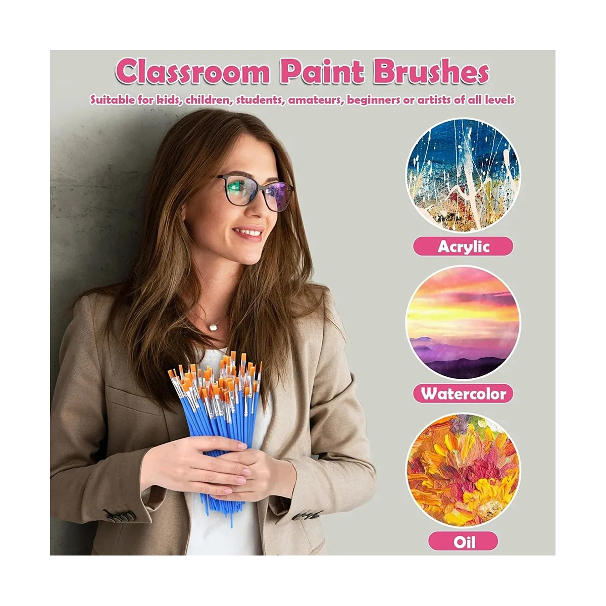 Pequeno Pincel para Crianças, Pincéis com Pontas Lisas e Finas, Óleo Acrílico Aquarela Prego Corporal, Sala de Aula, 126Pcs