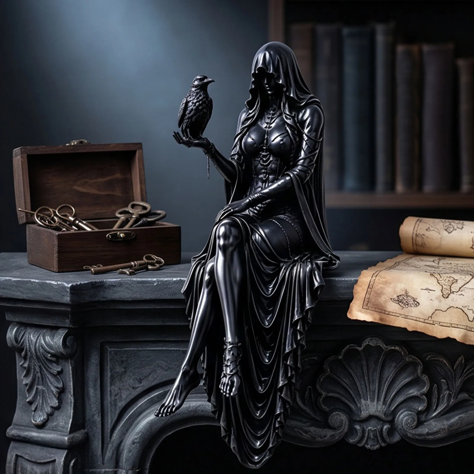 Resin Gothic Raven Shelf Sitter Statue Dark Academia Bookshelf Edge Sitter Gifts for Literature Lovers Bookworms