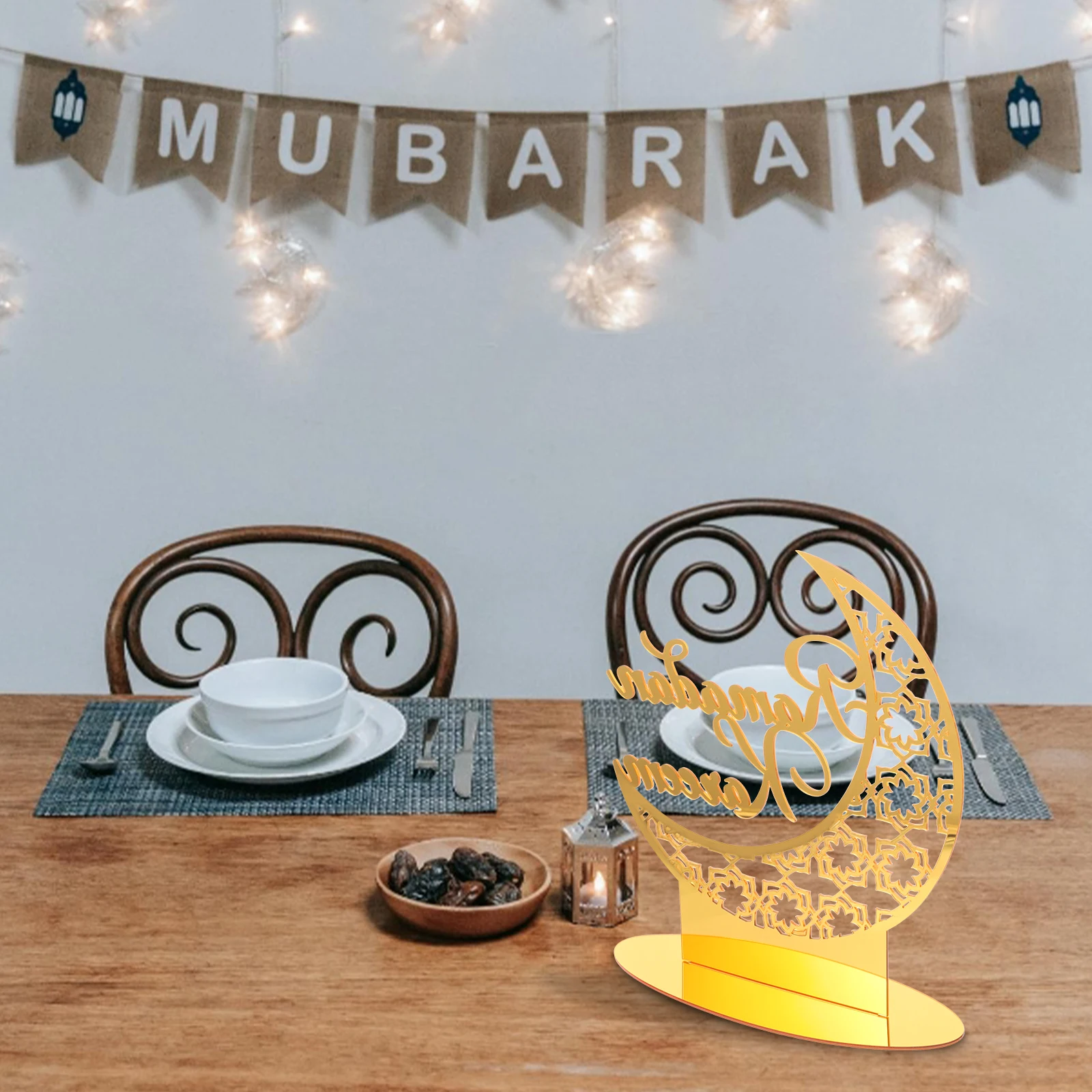

Crescent Letter Table Decoration Acrylic Eid Ramadan naments Home Mubarak Islam Mirror Display Ramadhan Festive Home