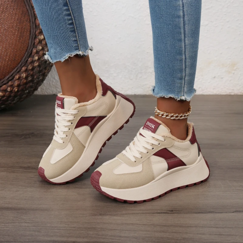 2025 جديد ربيع الخريف المألوف والأكثر مبيعا تنوعا المرأة عادية مريحة الارتفاع زيادة الأحذية الرياضية الدافئة #4