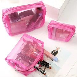 3 pz/set borsa cosmetica da viaggio in rete rosa borsa per il trucco con cerniera per le donne borsa da toilette per il lavaggio dell'organizzatore del trucco custodia portatile