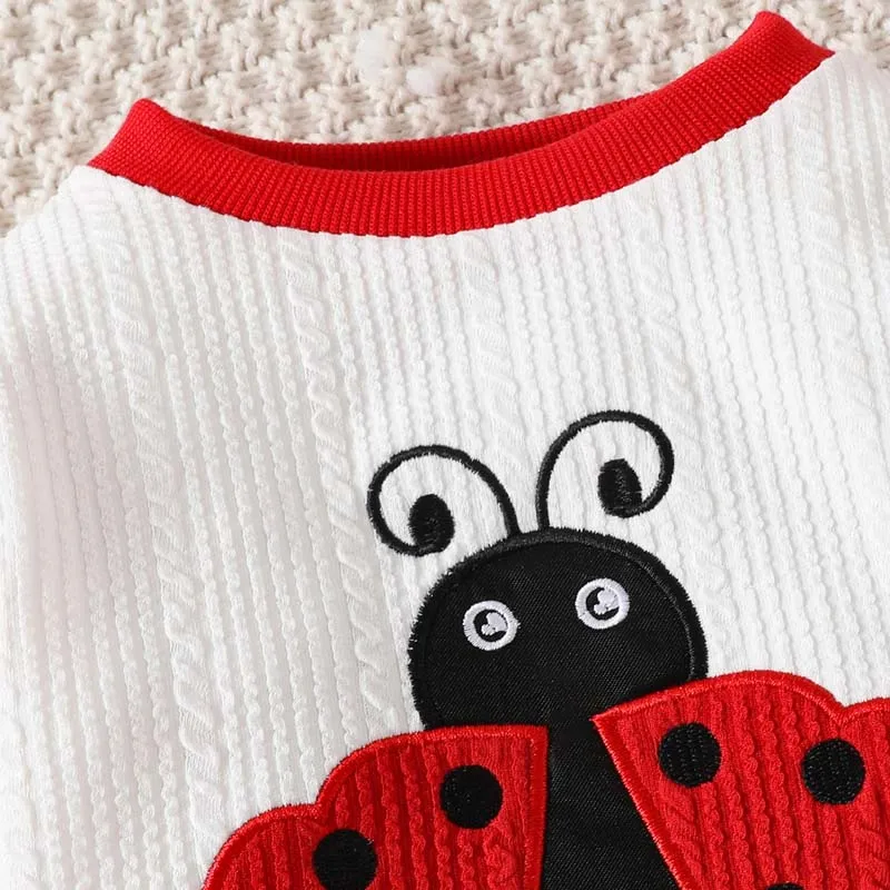 Autumn Infant Baby Girls Set Ladybird Embroidery Patchwork Colour Long Sleeve Top Red Trousers 2Pcs Outfits Toddler Girl Clothes