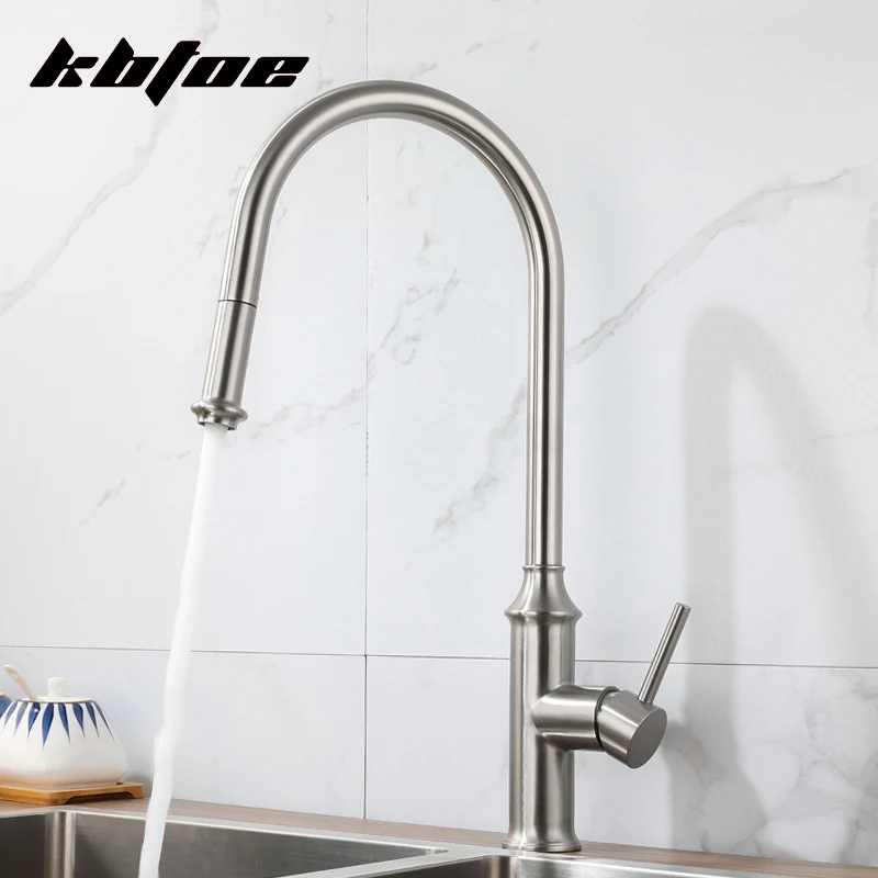 

Brushed Luxury Retro Kitchen Faucet Pull Out 360 Rotation Deck Mounted Hot and Cold Water Sink Mixer Tap Vegetable Wash Crane