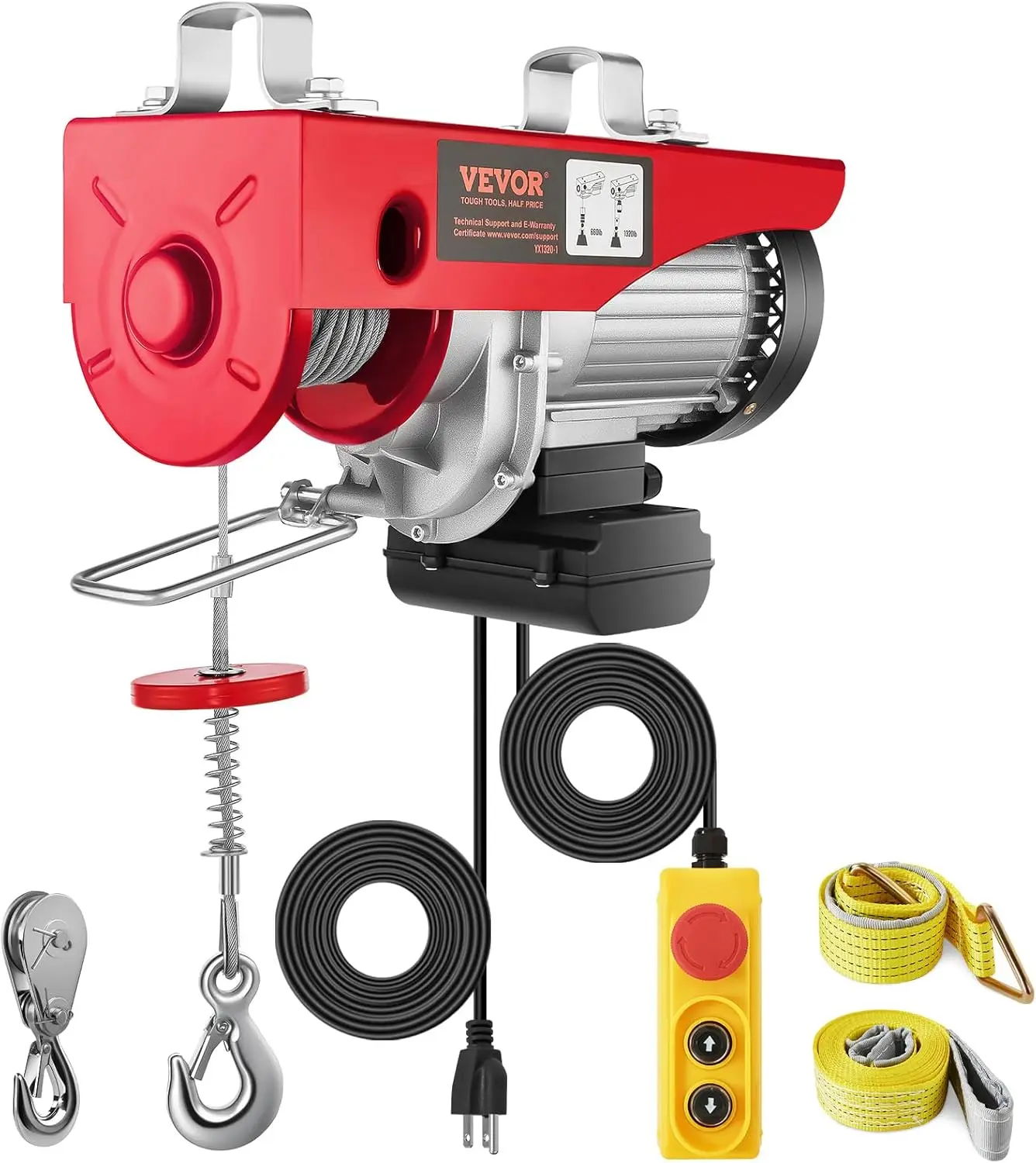 

Electric Hoist with Remote Control, 1320LBS Capacity, 110V for Factory, Warehouse, and Construction Use