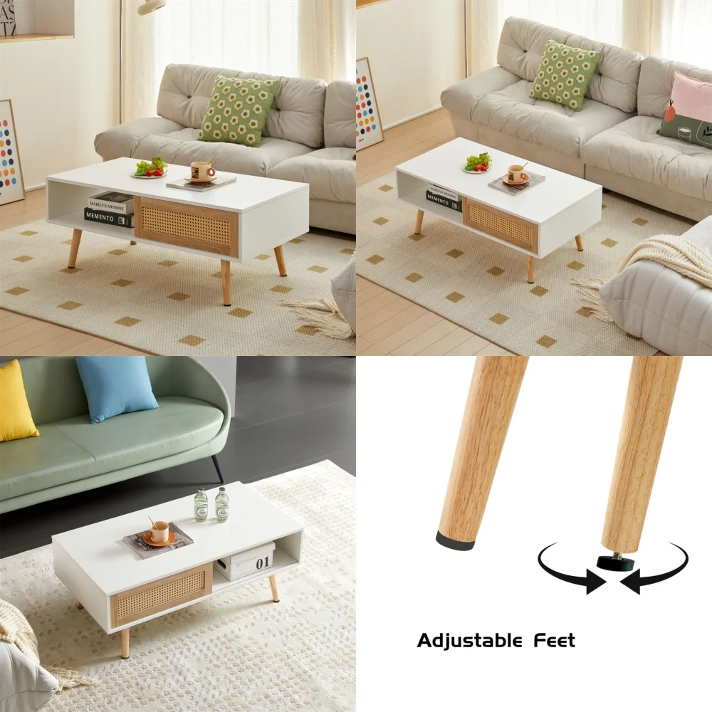 

Café TablesWhite Rattan Coffee Table for Living Room Stylish Center Table Modern Side End Table