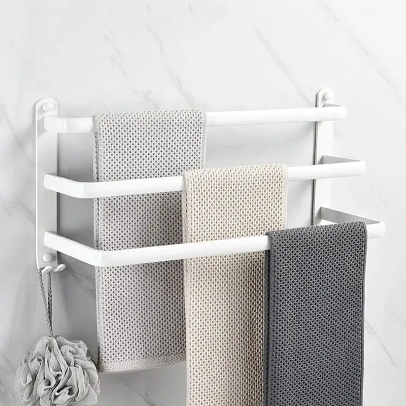 

White Aluminum Bathroom Towel Rod Wall-mounted Toilet Towel Storage Rack 1/2/3 Layer Rod Towel Rack Bathroom Hardware 30-50cm