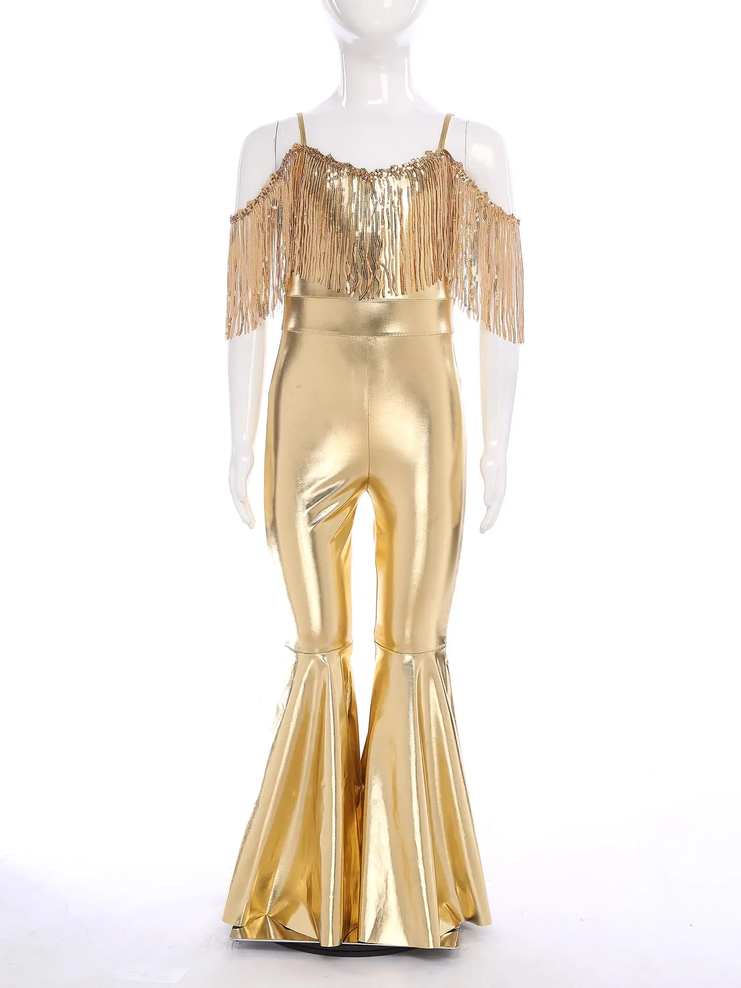 Kids Girls 70s Disco Jazz Jumpsuit Sleeveless Sparkly Sequins Tassels Flared Rompers Beauty Contest Outfits for Banquet Pageant image 4