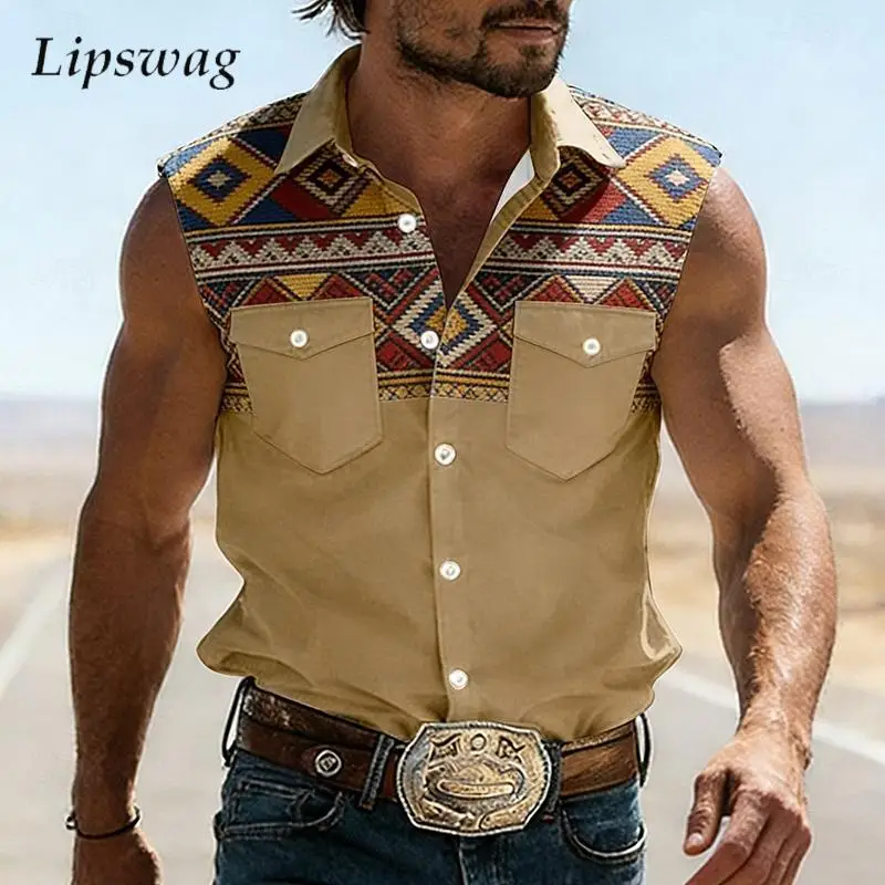 

Retro Pattern Printing Mens Vest Shirts 2026 Summer Daily Leisure Loose Sleeveless Tank Tops Men Outdoor Casual Button Camisoles
