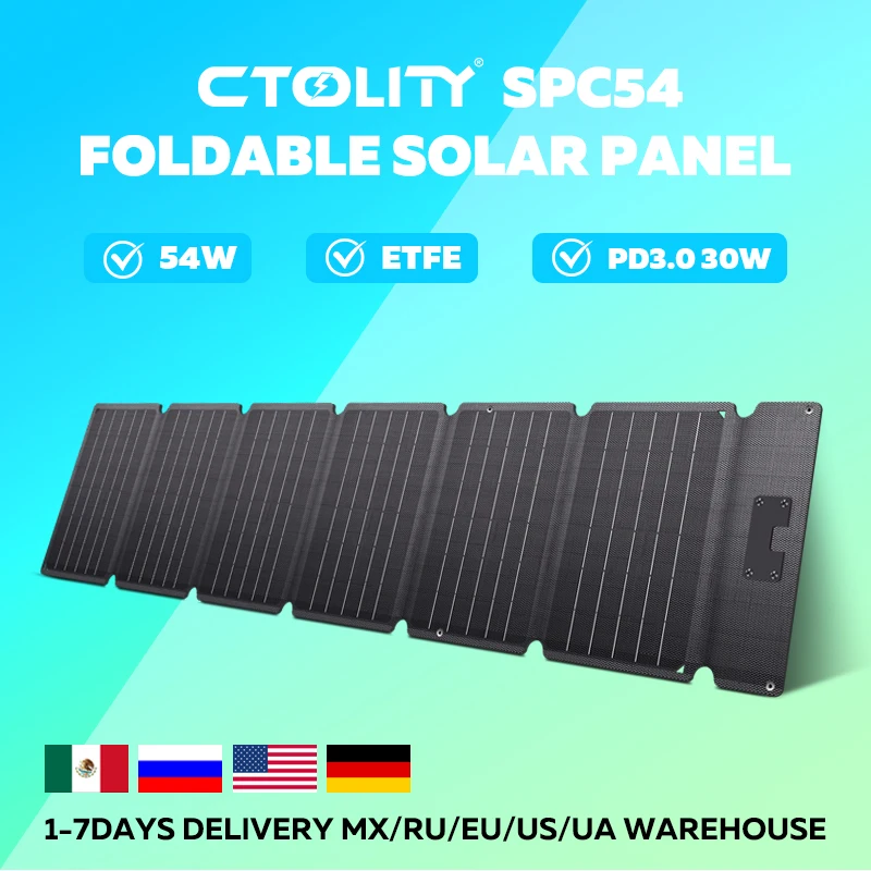 CTOLITY 54W 20.5V Voltage ETFE New Portable Solar Panel Fiexible Power Charging for Outdoor Camping Hiking Travel Powerbank