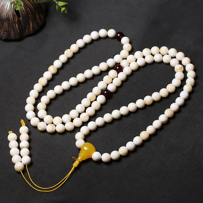 Master's Buddhist , 108 white honey , amber beads for monks, monk accessories, swallowtail prayer