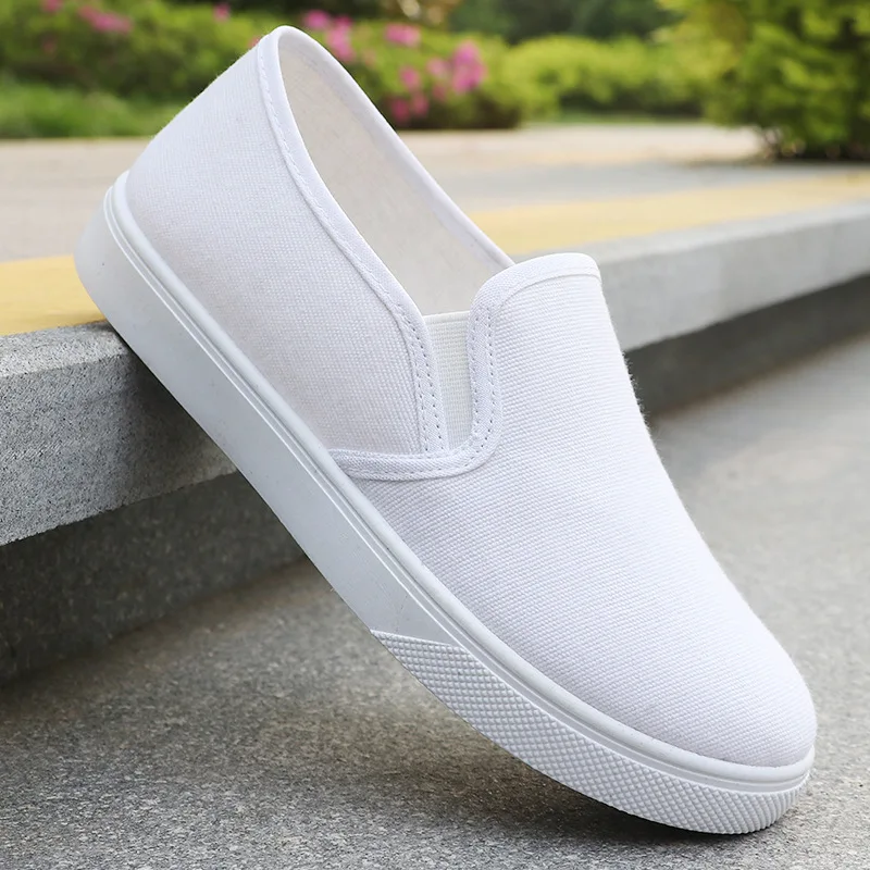 Weiße Slip-On Canvas-Schuhe, rutschfeste, flache Arbeits- und Freizeitschuhe, Unisex-Sneaker – Detail 12