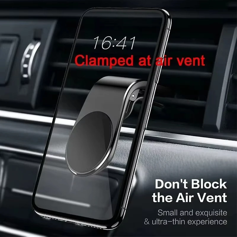 L Shaped Magnetic Car Phone Mount Air Vent Clip Holder Aluminum Alloy Universal Stand Convenient Handy Car Accessories