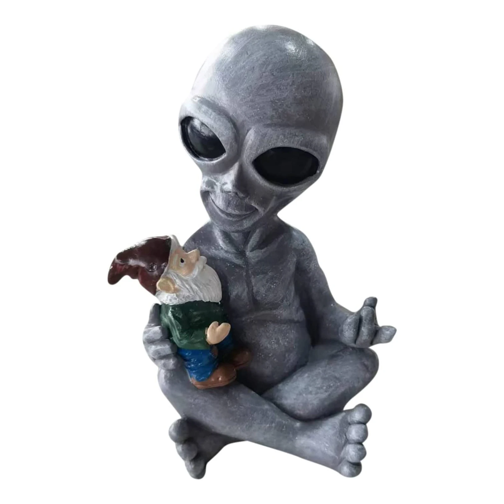 Unique Alien Hold Gnome Garden Statue Funny Garden Gnome Resin Meditating Alien Sculptures Decorations for Garden Yard Decor