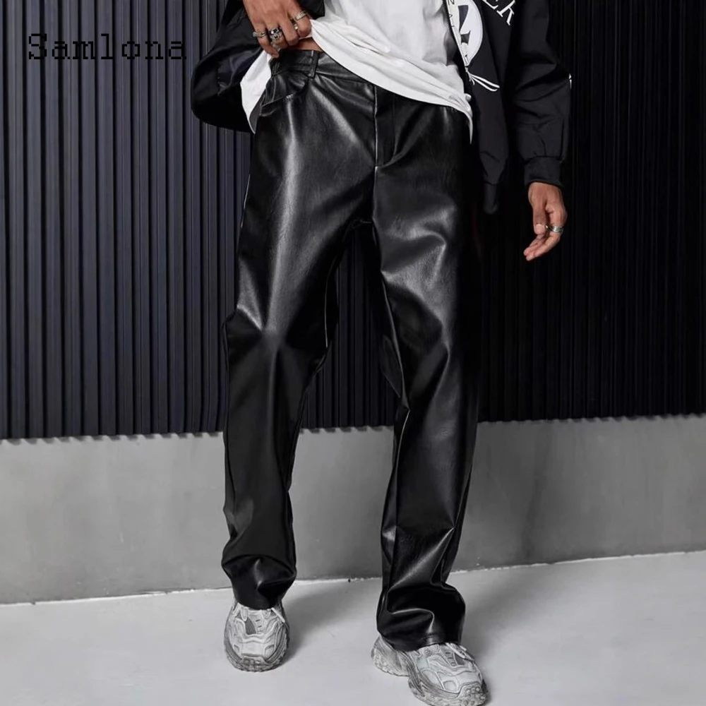 2026 Men's Rock Style PU Leather Pants Mens Sexy Night Club Dance Pants Men's Grunge Faux Leather Red Motorcycle Trousers New