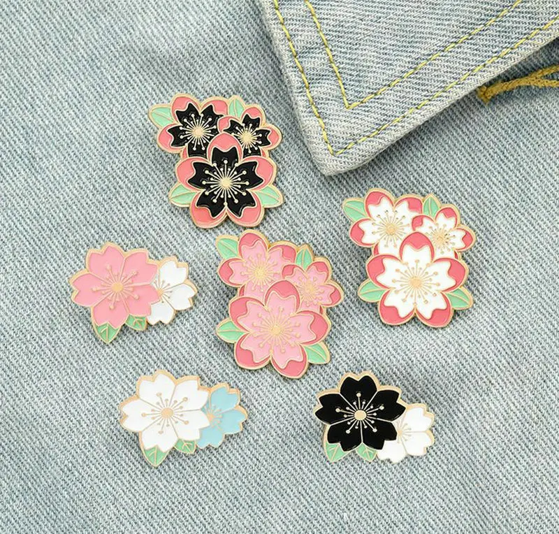 Custom Pink White Cherry Blossom Brooches Bag Lapel Pin Cartoon Flowers Badge Jewelry Gift for Kids Friends Sakura Enamel Pin