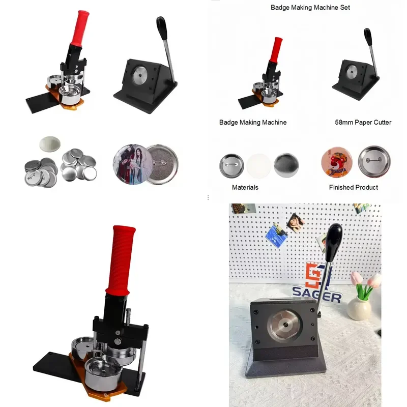 New Wholesale SAGER Convenience American Manual 58mm Metal Badge Button Making Machine Kit Square Fridge Magnet Button Maker