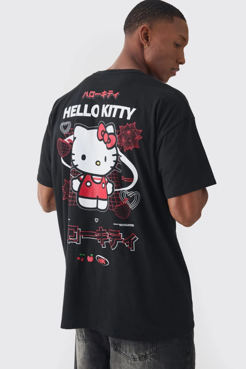 

MINISO Oversized Hello Kitty License Print T-shirt Men Women Street Hip Hop Short Sleeves Brand Street Loose Couple Clothing Tee