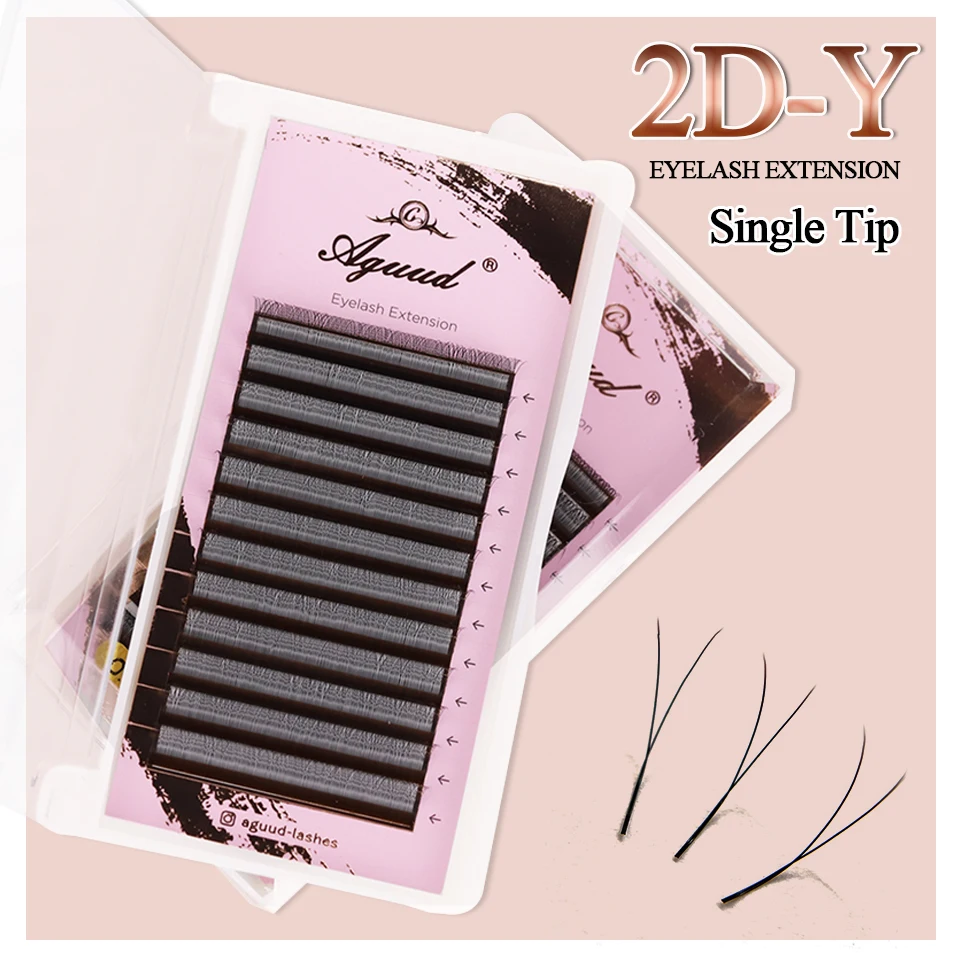 

AGUUD Single Tip 2D Y Eyelash Extension Ultra-thin Y Lash Extension Lightweigh Premium Mesh Net Cross Lash 2D Volume Fans Lashes