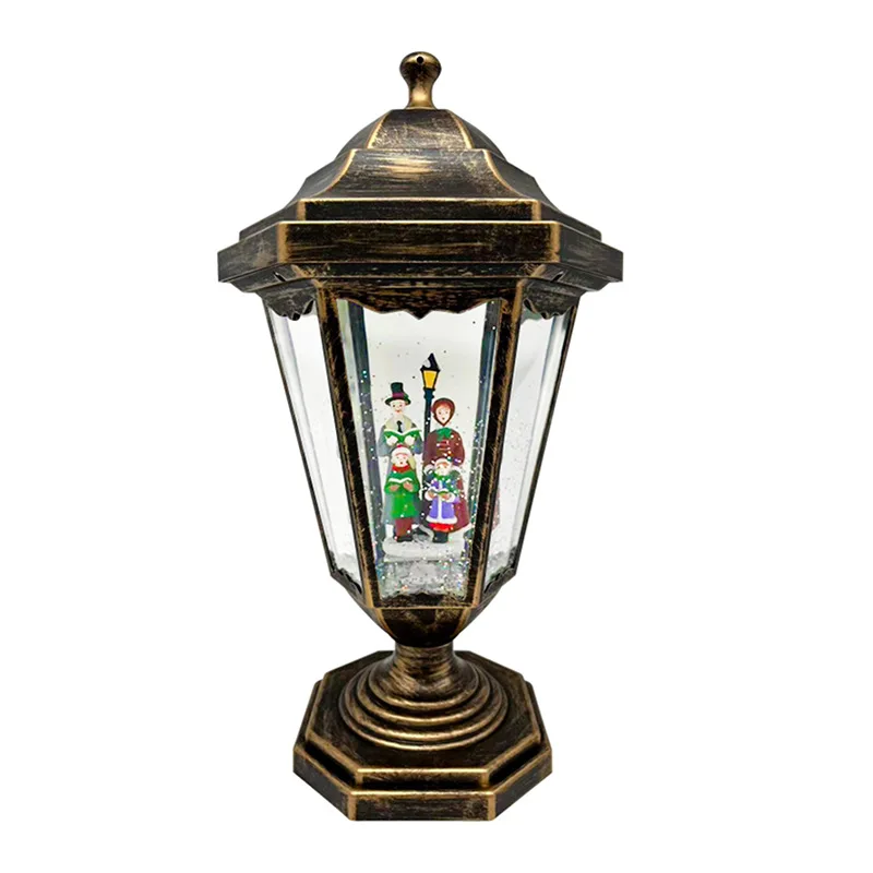 Lentera angin salju bercahaya Natal, hadiah liburan, hiasan meja, kotak musik, lampu LED bawaan, lampu malam bercahaya