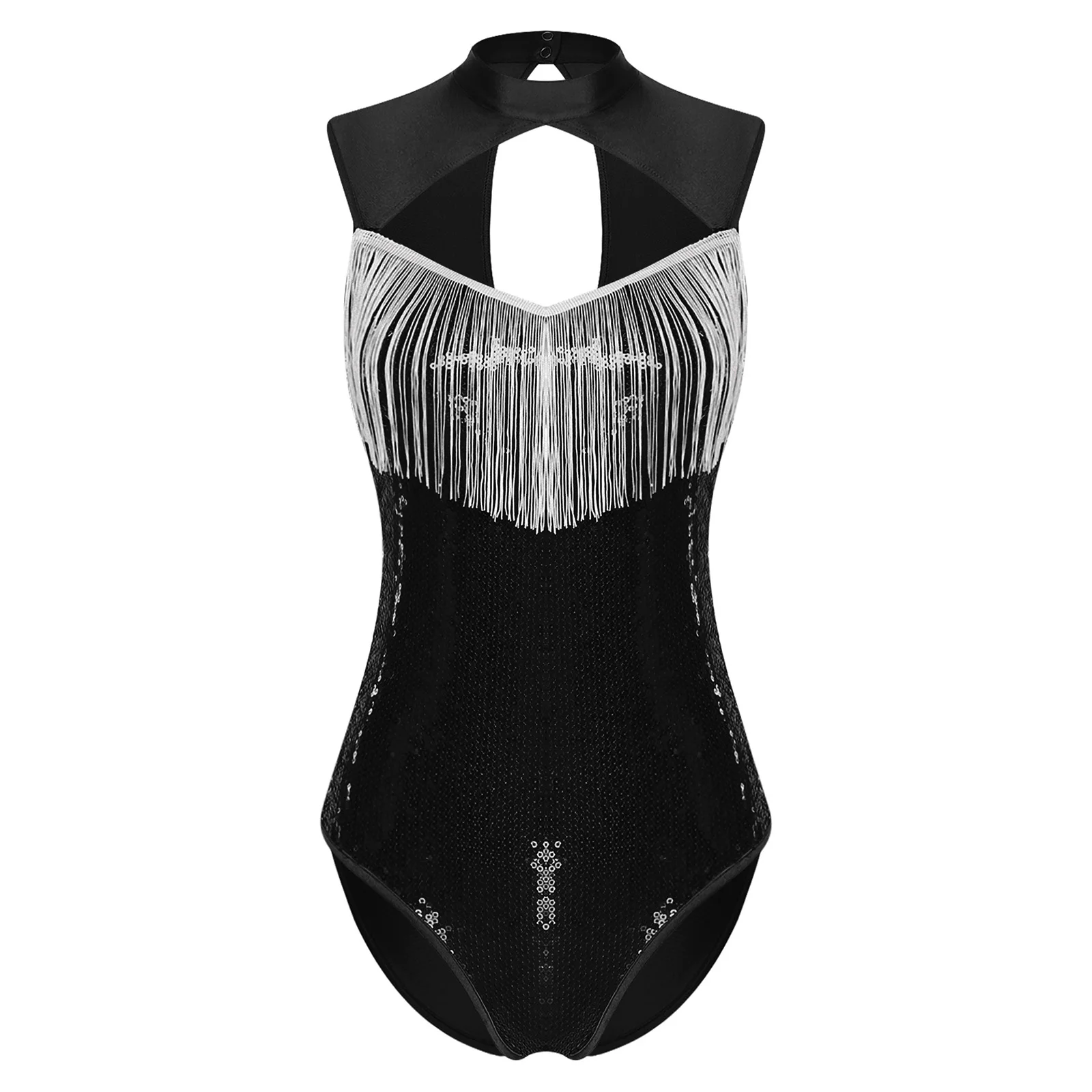 Women Fashion Jazz Cha-cha Figure Skating Dance Outfits Tassel Fringe Sparkling Dance Leotard for Club Party Stage Showing Wear