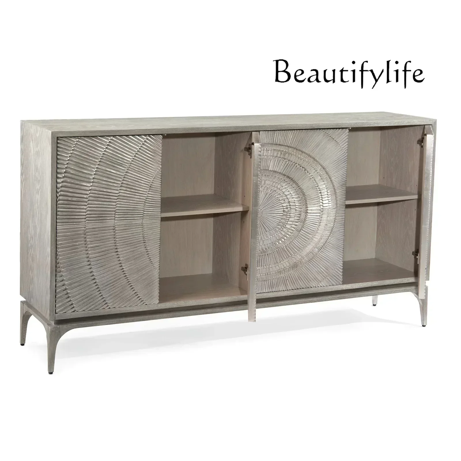 AXR Living Room Furniture Minimalist Silver Foil Oak Sideboard Silver Gray Decorative Entrance Cabinet Hotel Living Room Storage