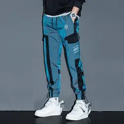 Men Laser Harem Pants Hip Hop Techwear Streetwear Joggers Men's Handsome Casual Cargo Trousers Party Night Club Handsome Pants