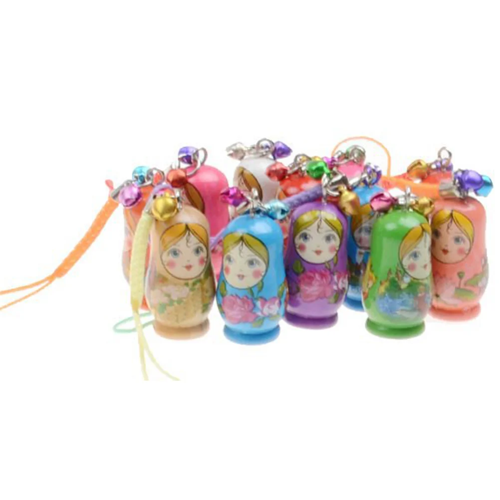 24 Pcs Keyring Wooden Russian Matryoshka Keychain Wallet Chains Dolls Rings Child