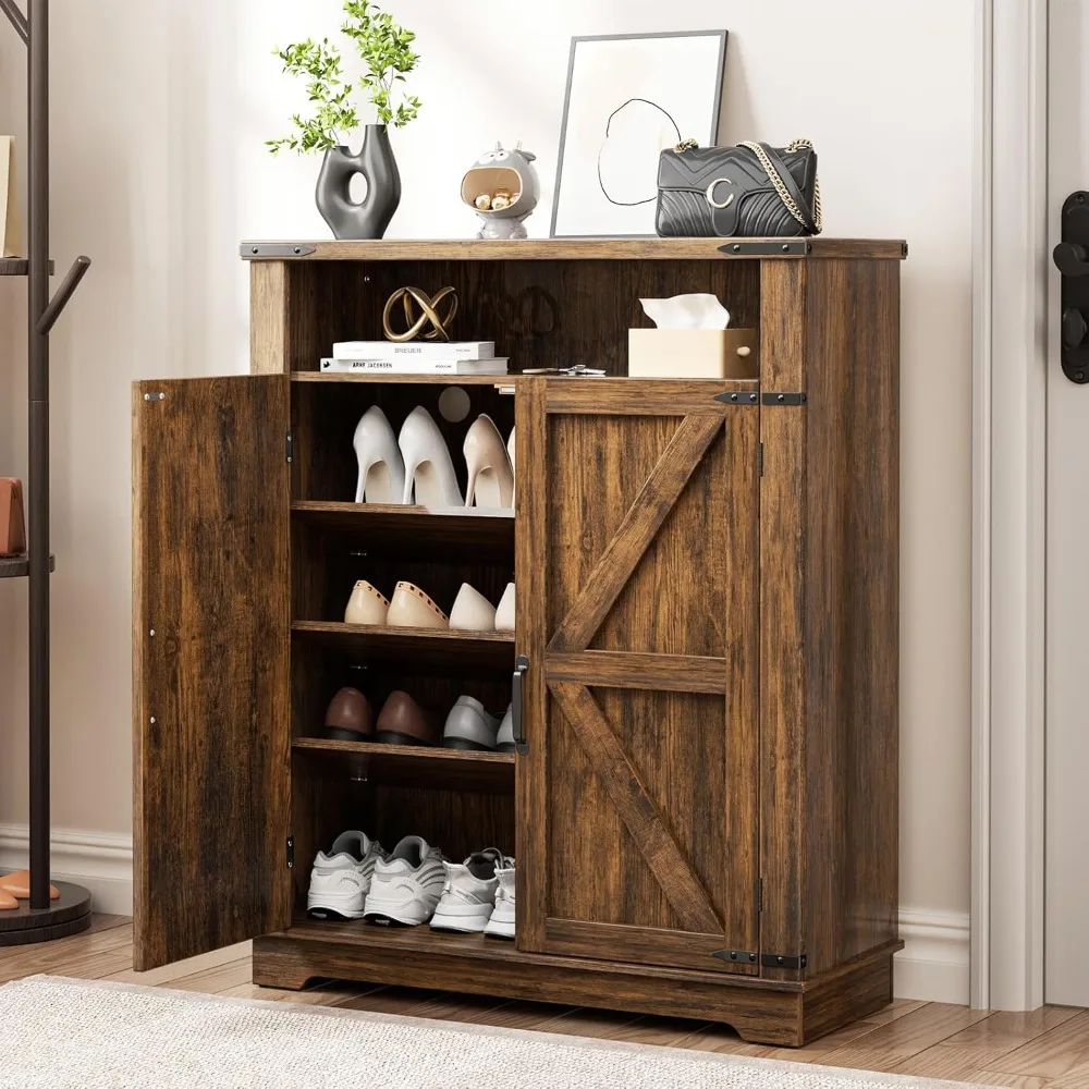 6-story farmhouse shoe cabinet with door, wooden shoe cabinet with adjustable shelves and anti tipping accessories, and closet