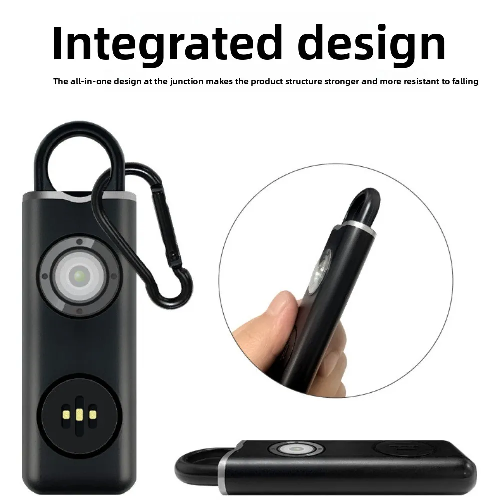 130 High DB Safe Sound Personal Alarm LED Strobe Light with Hanging Hook Portable Alarm Keychain Drop-proof Low Battery Notice