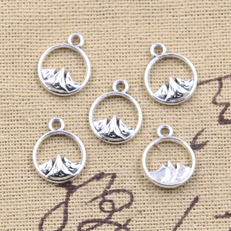Breloques de Montagne des Neiges Volcaniques en Argent Antique, Bijoux Tibétains Faits à la Main, 14x11mm, 50 Pièces