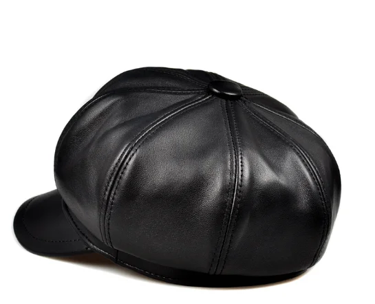 Retro Achteckige Echt Leder Hut männer Schaffell Leder Baskenmütze Lässige Mode Student Zunge Kappe Snapback Caps Für Männer – Detail 5