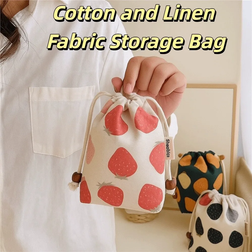 

Thickened Strawberry Drawstring Pouch Lightweight Multifunctional Cotton and Linen Fabric Drawstring Bag Creative Dustproof