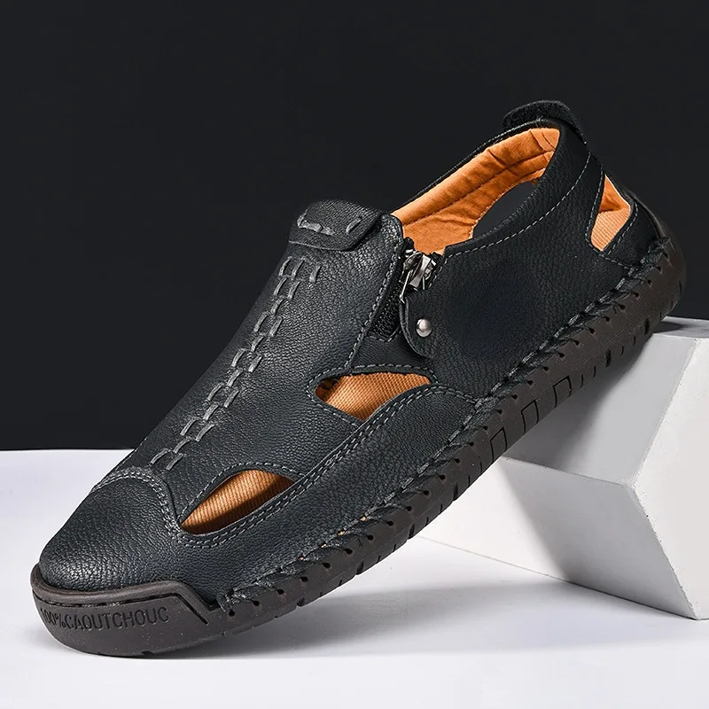 

Дышащие мужские сандалии, модные римские сандалии, кожаные мужские повседневные туфли ручной работы, мужские пляжные сандалии на платформе для активного отдыха